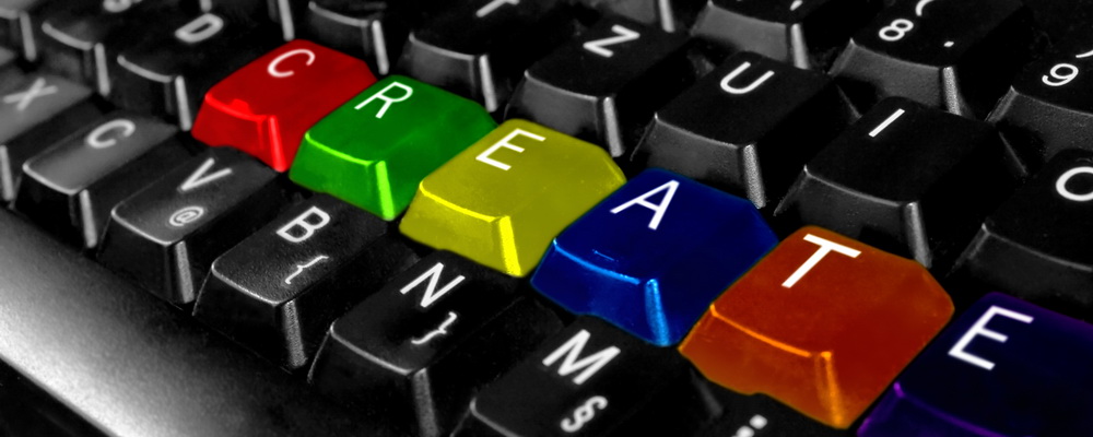 computer keyboard with the word 'create' in primary colors